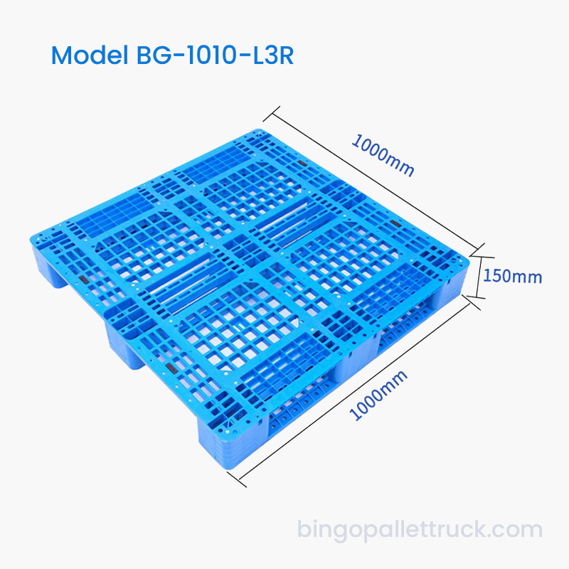 Palete de plástico de 3 corredores com entrada de 4 vias de alta resistência 1000×1000mm
