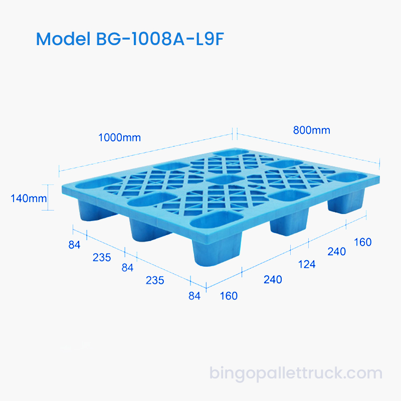 1000×800mm 4 vias de entrada leve grade de serviço de nove pés palete de plástico HDPE
