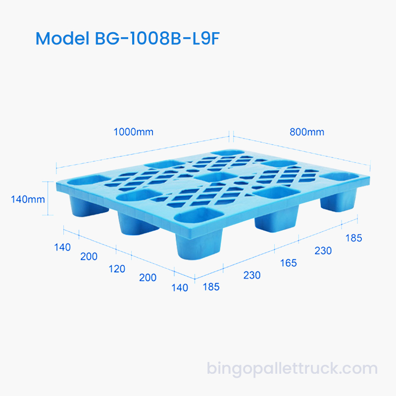 Palete plástica moldada por injeção de 1000x800mm Palete leve de 9 pernas para armazenamento industrial