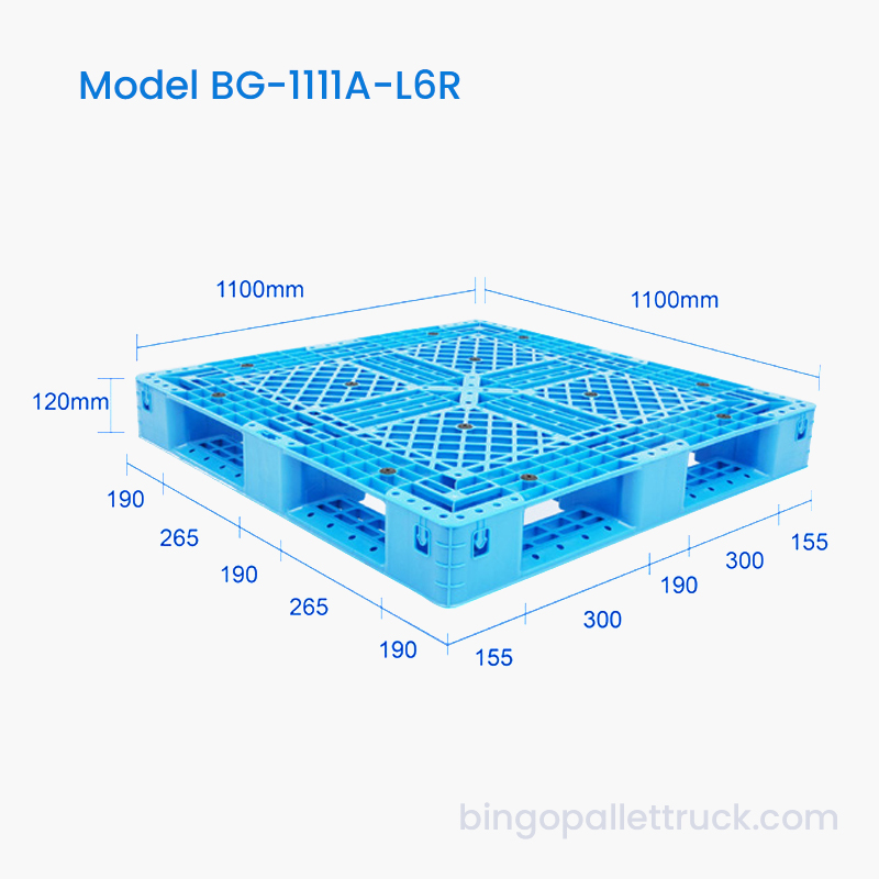 Palete plástica durável de 1100x1100mm para distribuição de alimentos e bebidas