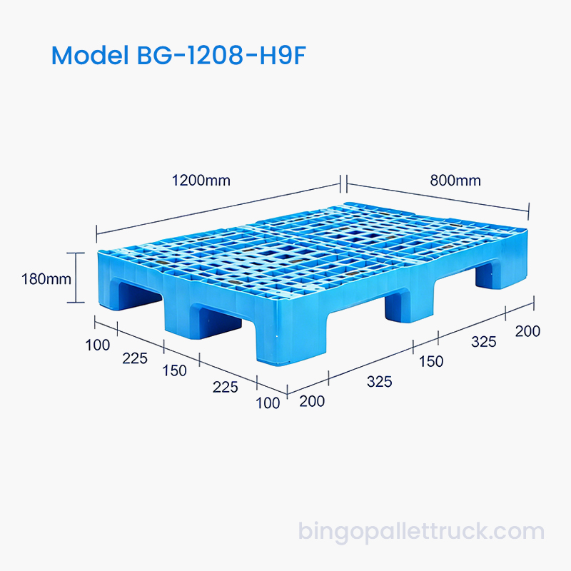 Palete de plástico HDPE de 9 pernas para serviço pesado de 1200x800mm para logística