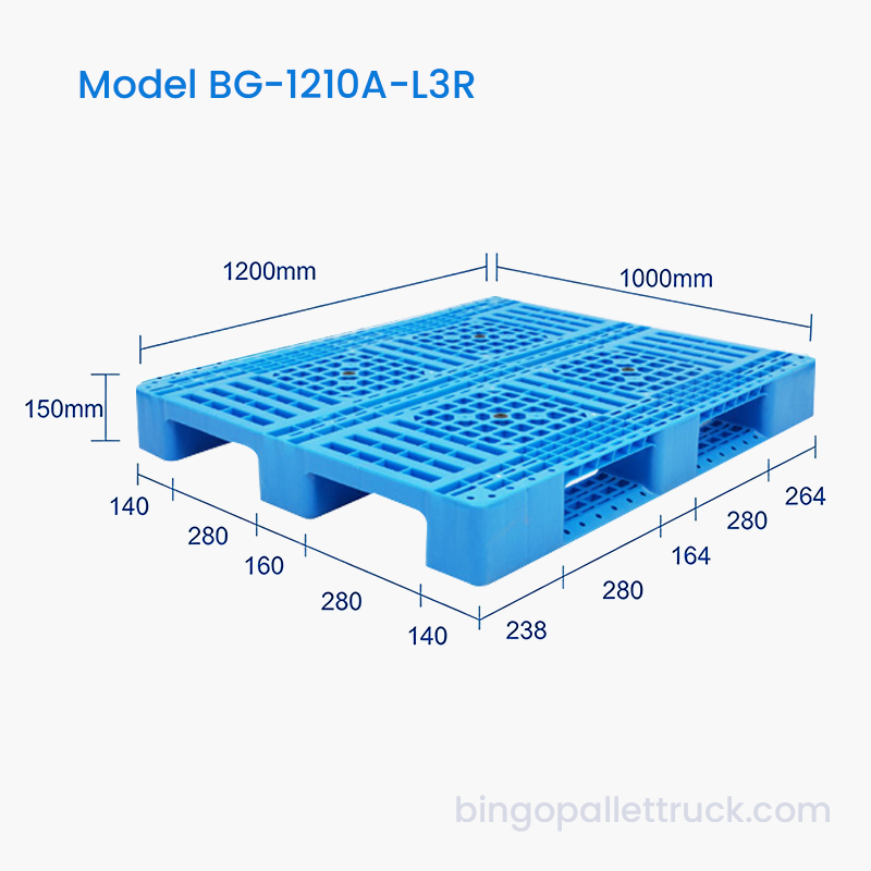 Palete plástica leve de 3 corredores de 1200x1000mm para armazém