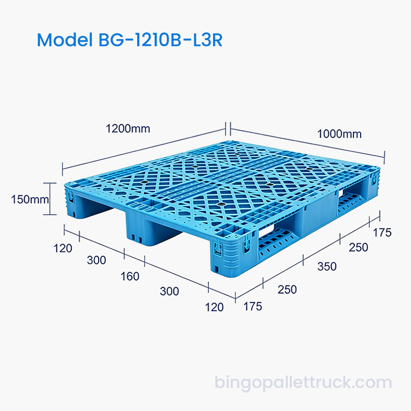 Palete de plástico 1200x1000mm com reforço de aço para armazém