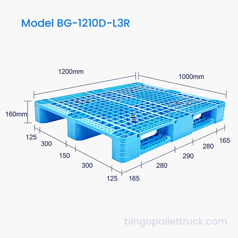 1200x1000mm pálete plástica reforçada de aço de 3 corredores