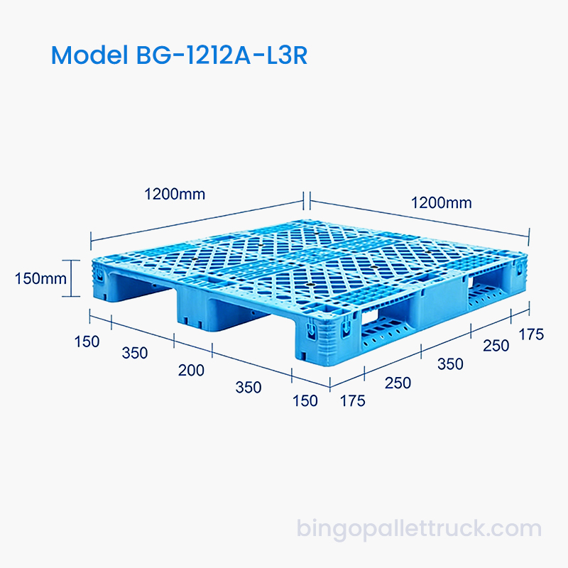 Palete econômica de 1200x1200mm com 3 corredores com barras de aço e capacidade de carga confiável
