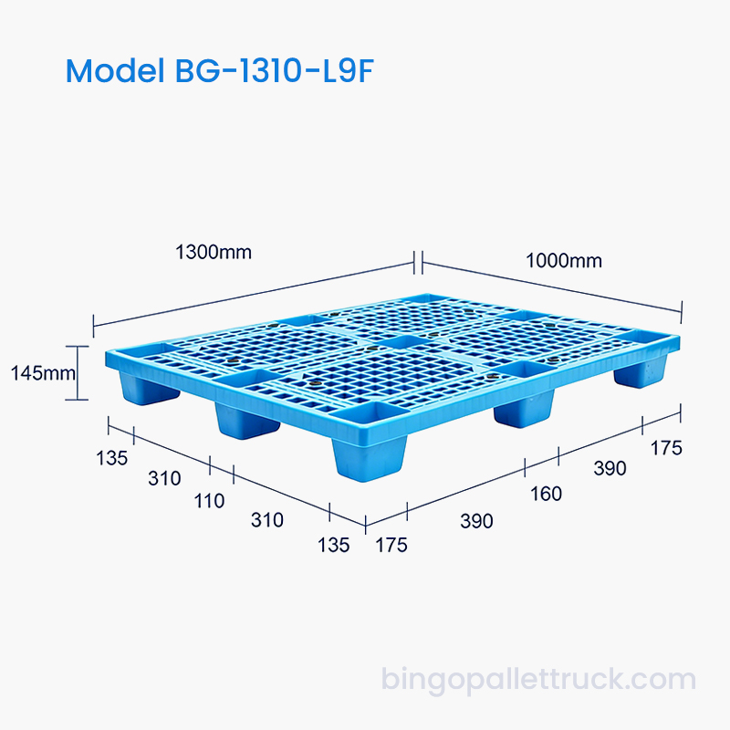 Palete plástica de alta resistência de 9 pernas para serviço leve de 1300x1000mm para logística