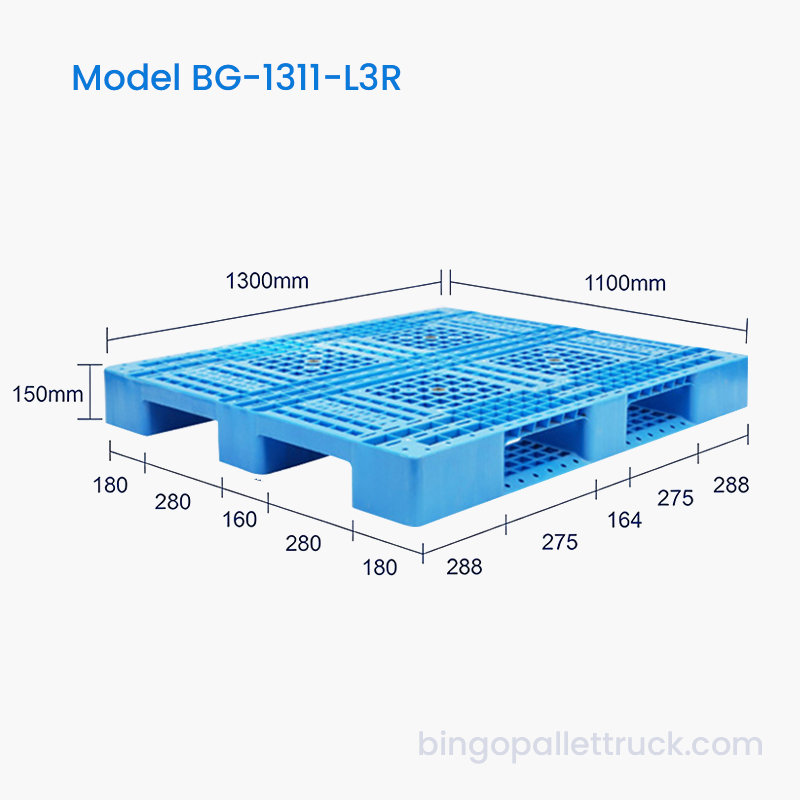 Palete de plástico HDPE de 3 corredores 1300×1100mm