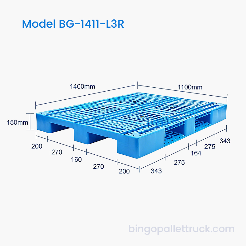 Palete de plástico 1400x1100mm com 3 corredores para entrada de empilhadeira de quatro vias
