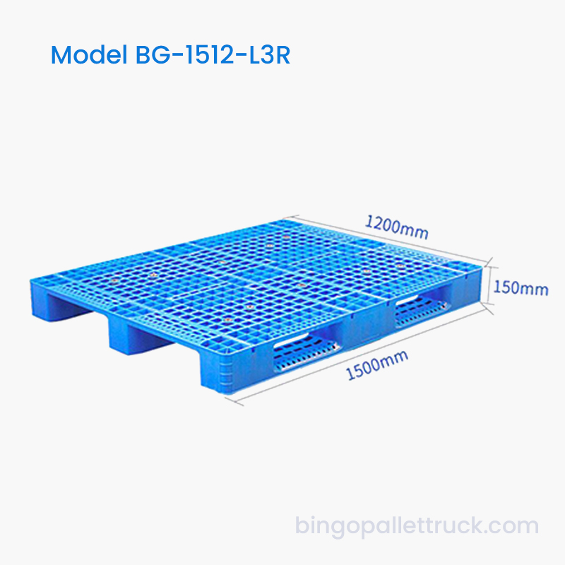 Palete de plástico HDPE de 3 corredores de 1500×1200mm para armazém e logística
