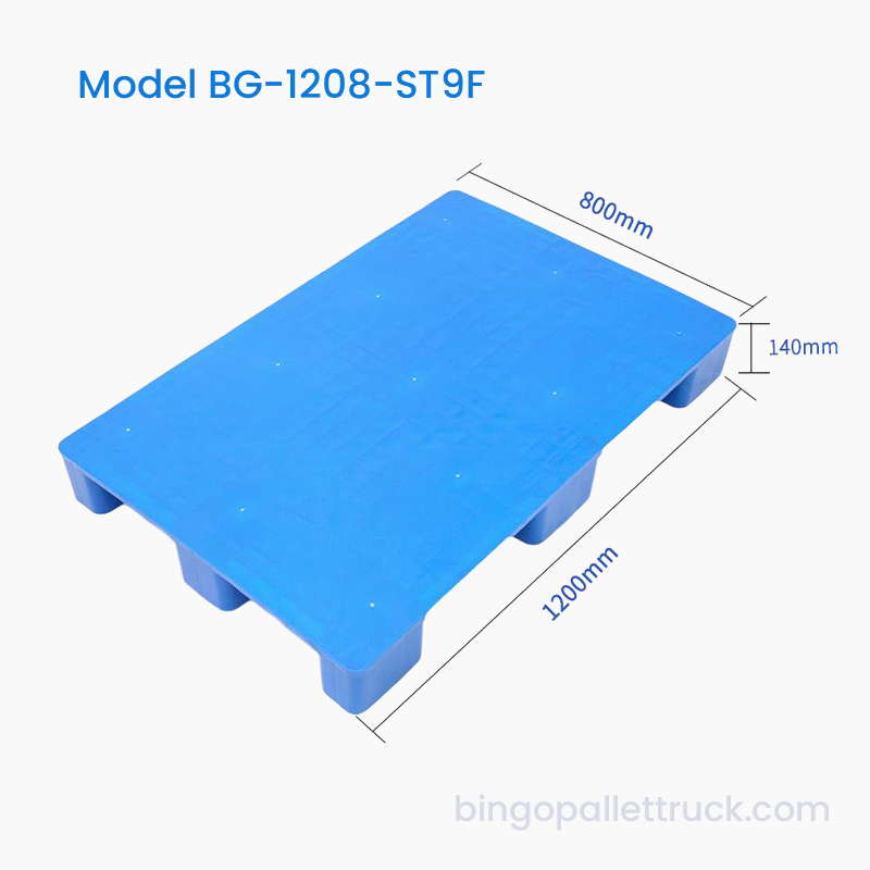 Palete plástica reciclável de 9 pernas com parte superior sólida de 1200x800mm para logística
