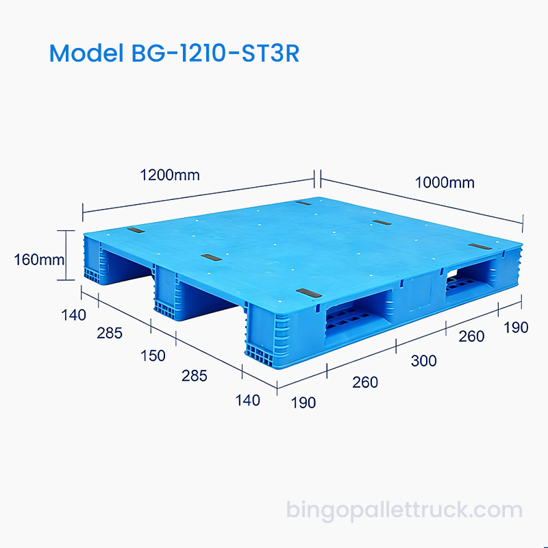 Palete plástica de 3 corredores superiores sólidos de 1200×1000mm para uso em armazém de armazenamento a frio