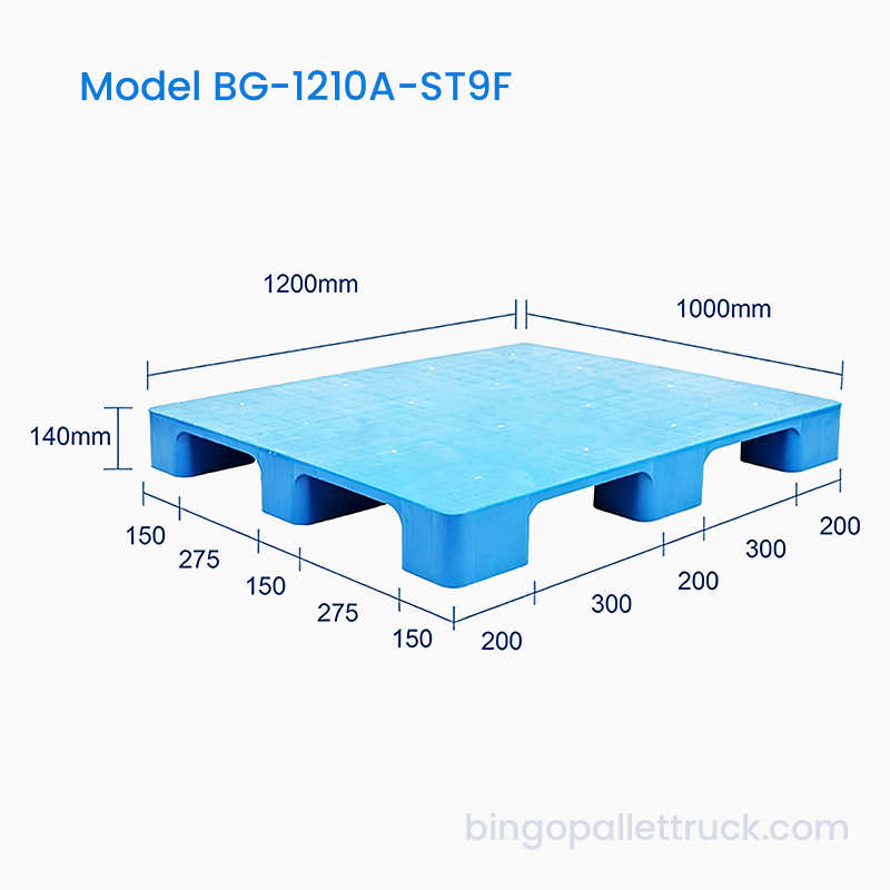 Palete plástica de 9 pernas com parte superior sólida durável de 1200x1000mm para uso frequente em transporte
