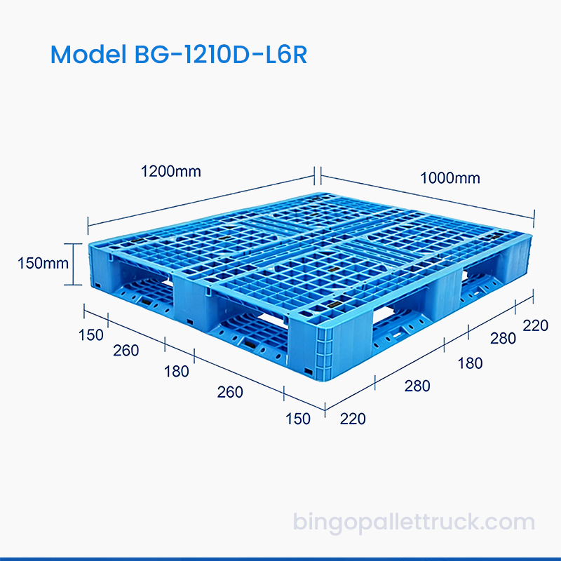 1200x1000mm seis corredores de paletes de plástico para serviço leve para armazém