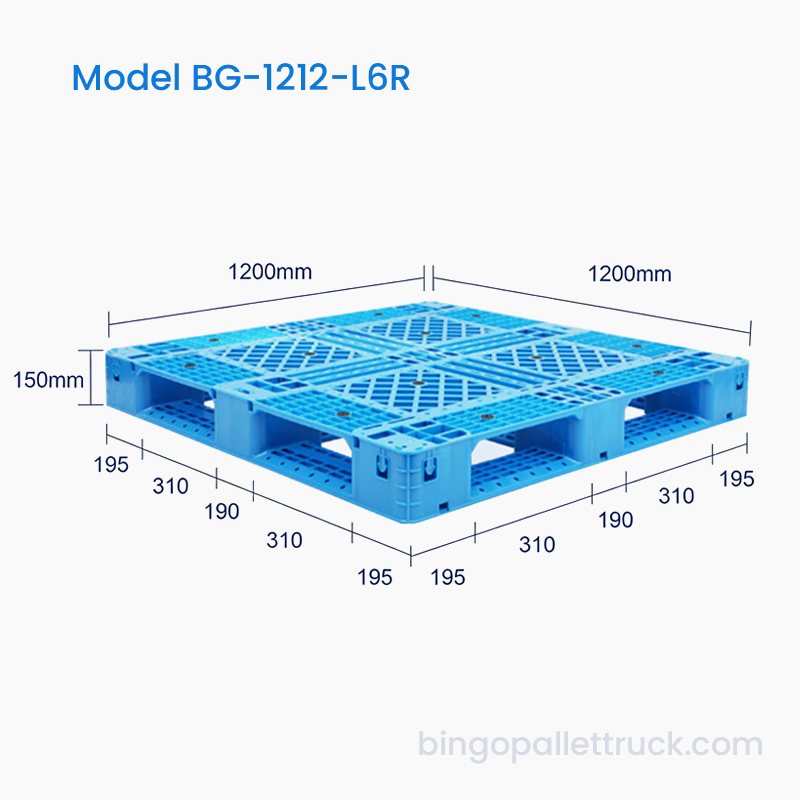 Palete plástica de seis corredores 1200x1200mm com base reforçada para cargas pesadas