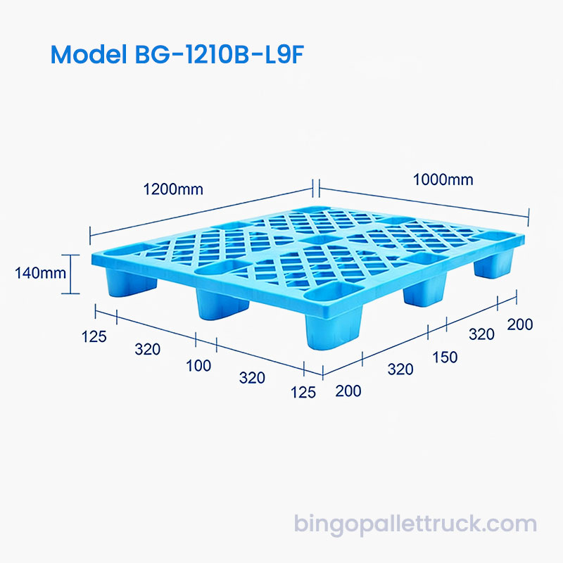 1200x1000mm Palete plástica leve de 9 pés para armazenamento de varejo