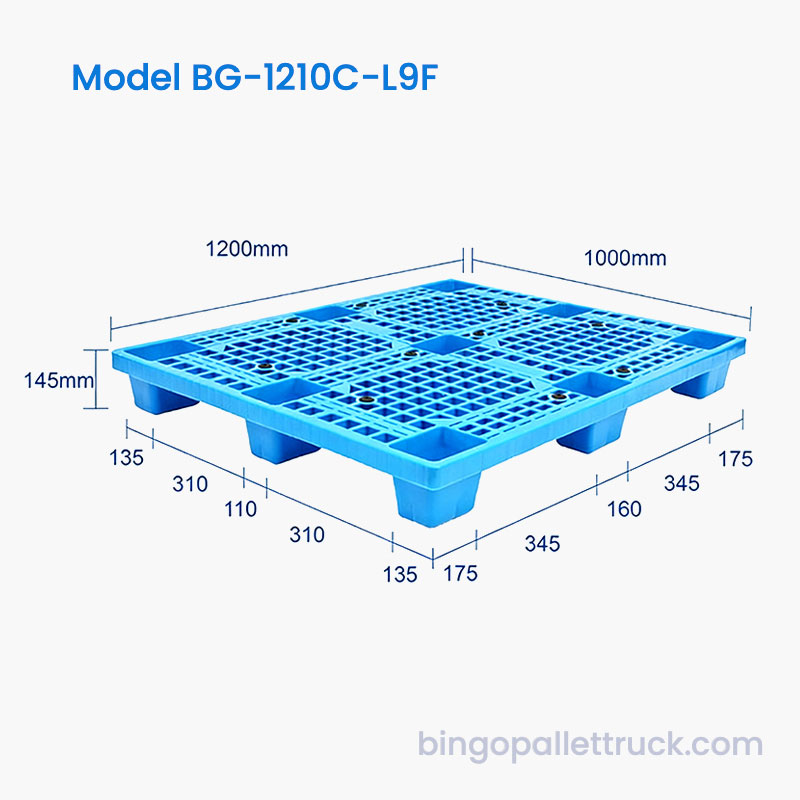 Palete de plástico de 9 pés 1200x1000mm compatível com empilhadeiras padrão