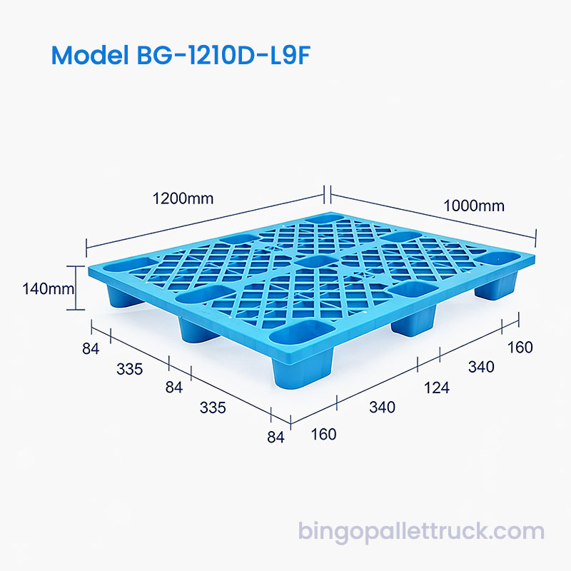 Palete de plástico 1200x1000mm com superfície de grade antiderrapante para logística