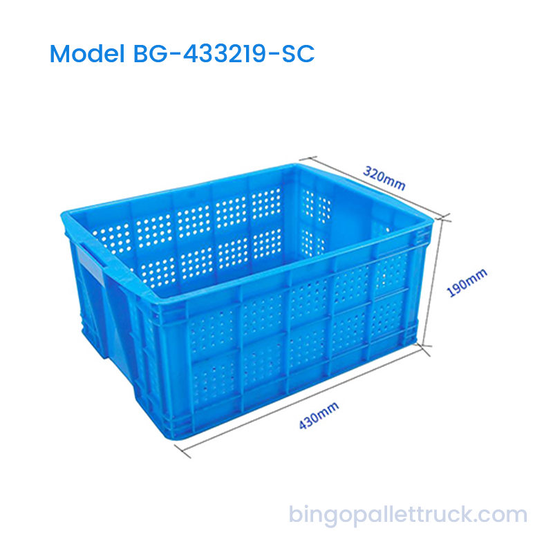 Caixa de plástico empilhável HDPE 22L com estrutura reforçada de furo redondo