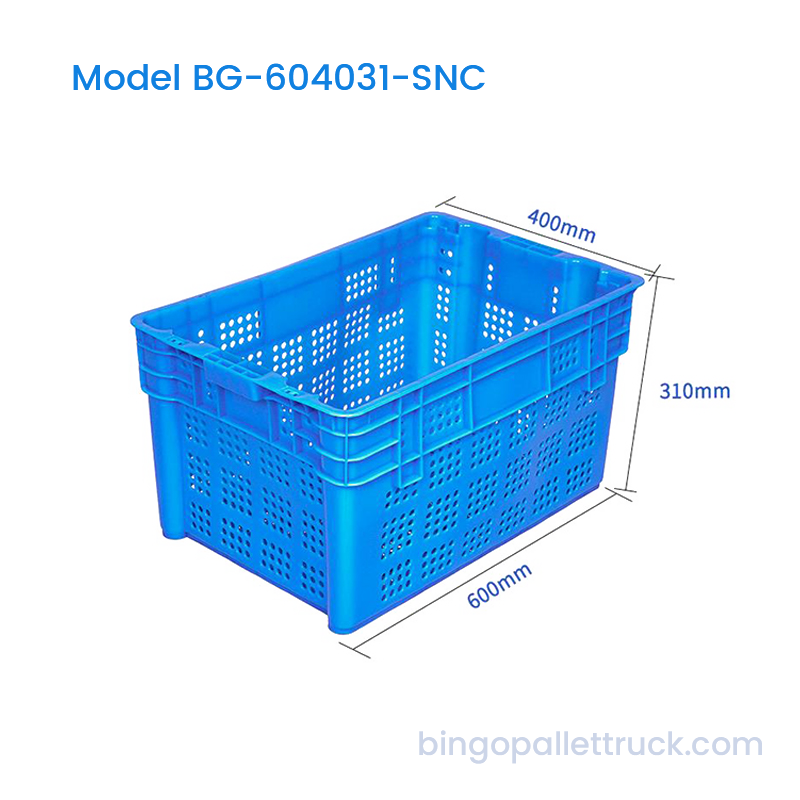 Caixa de plástico empilhável e encaixável 60L para transporte de frutas e vegetais