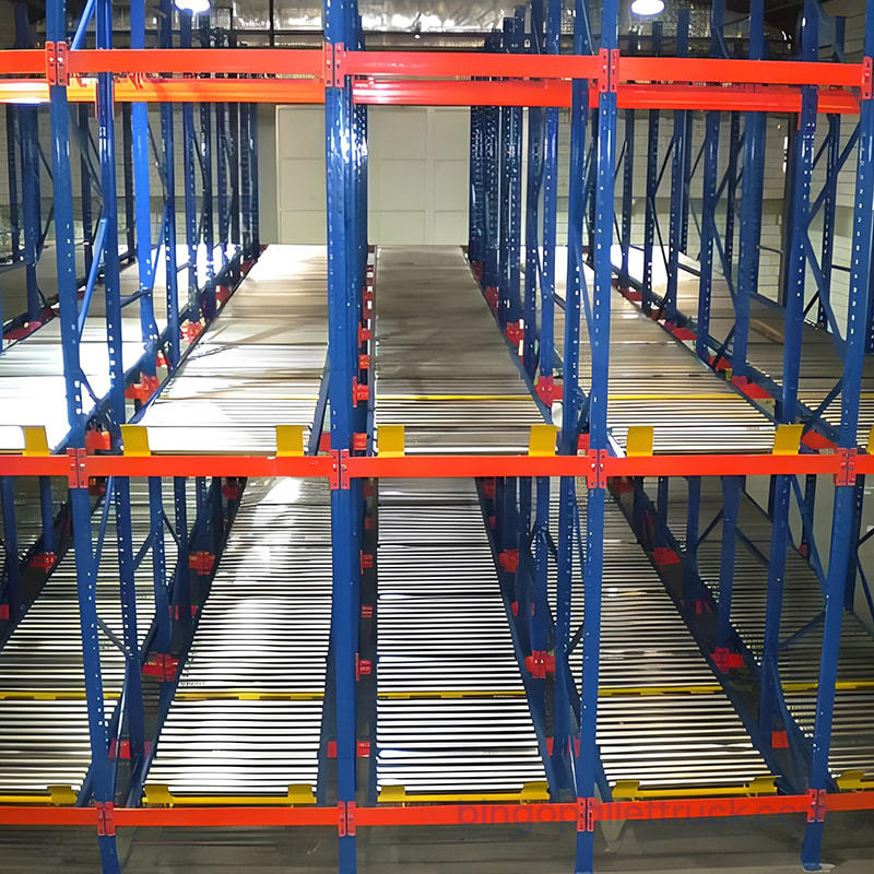 Estantes de fluxo de paletes personalizadas para solução de armazenamento FIFO de gravidade para serviços pesados