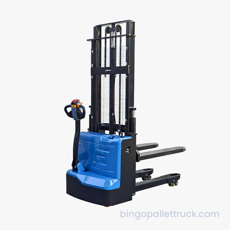 Empilhador de paletes Walkie elétrico de elevação dupla de 1500kg para empilhamento de paletes estável
